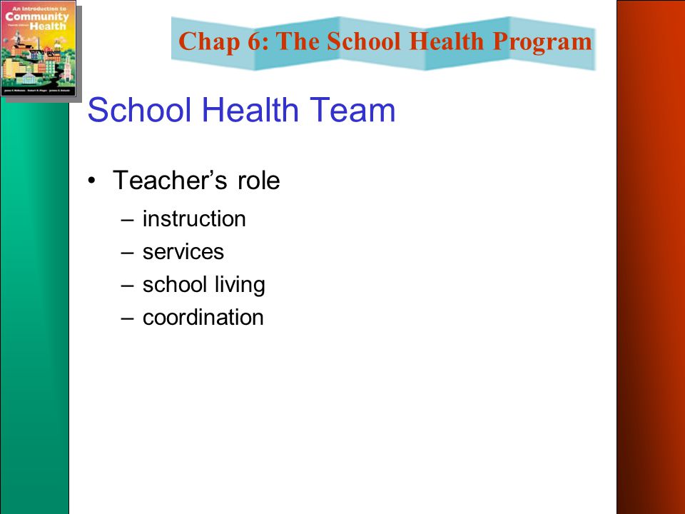 School Health Team Teacher’s role instruction services school living