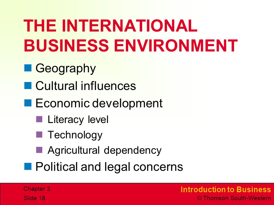 THE INTERNATIONAL BUSINESS ENVIRONMENT
