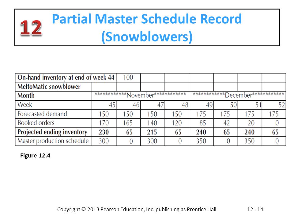 Partial Master Schedule Record (Snowblowers)