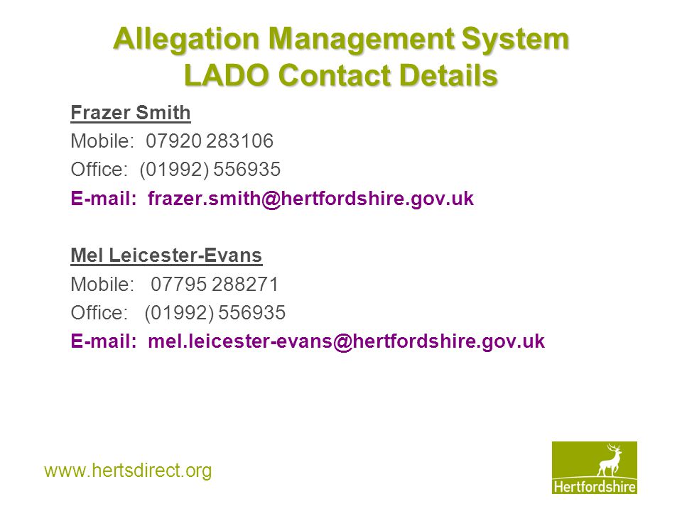 Allegation Management System LADO Contact Details