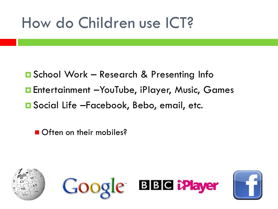 How do Children use ICT School Work – Research & Presenting Info