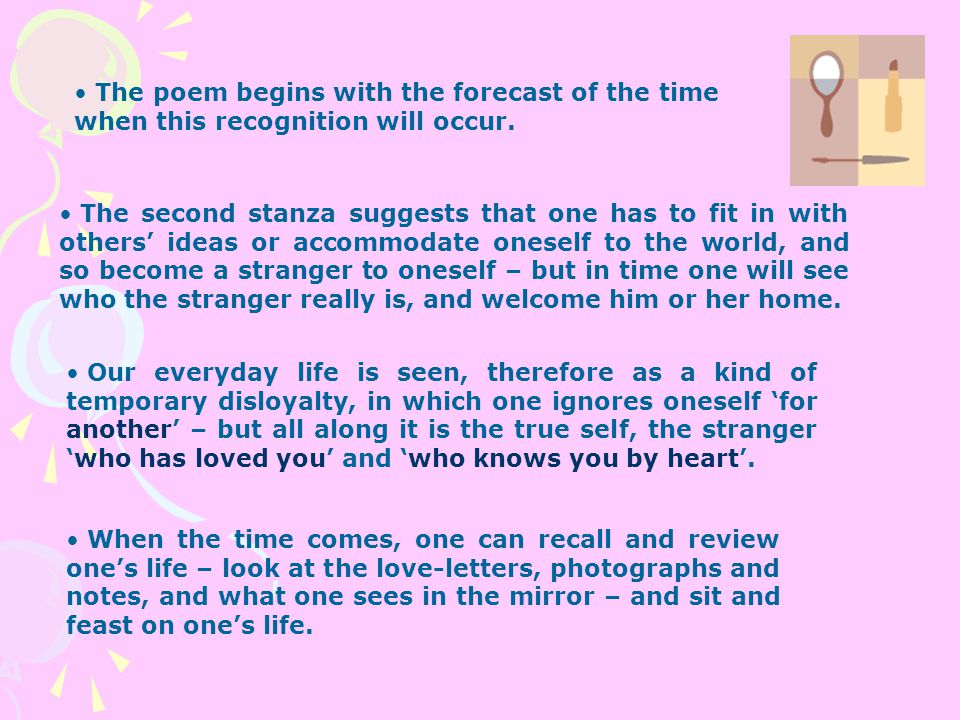 The poem begins with the forecast of the time when this recognition will occur.