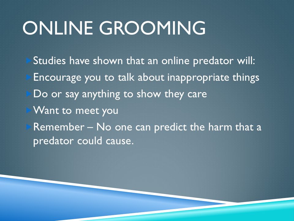 Online Grooming Studies have shown that an online predator will: