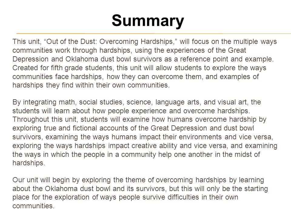 Out Of The Dust Overcoming Hardships Ppt Download