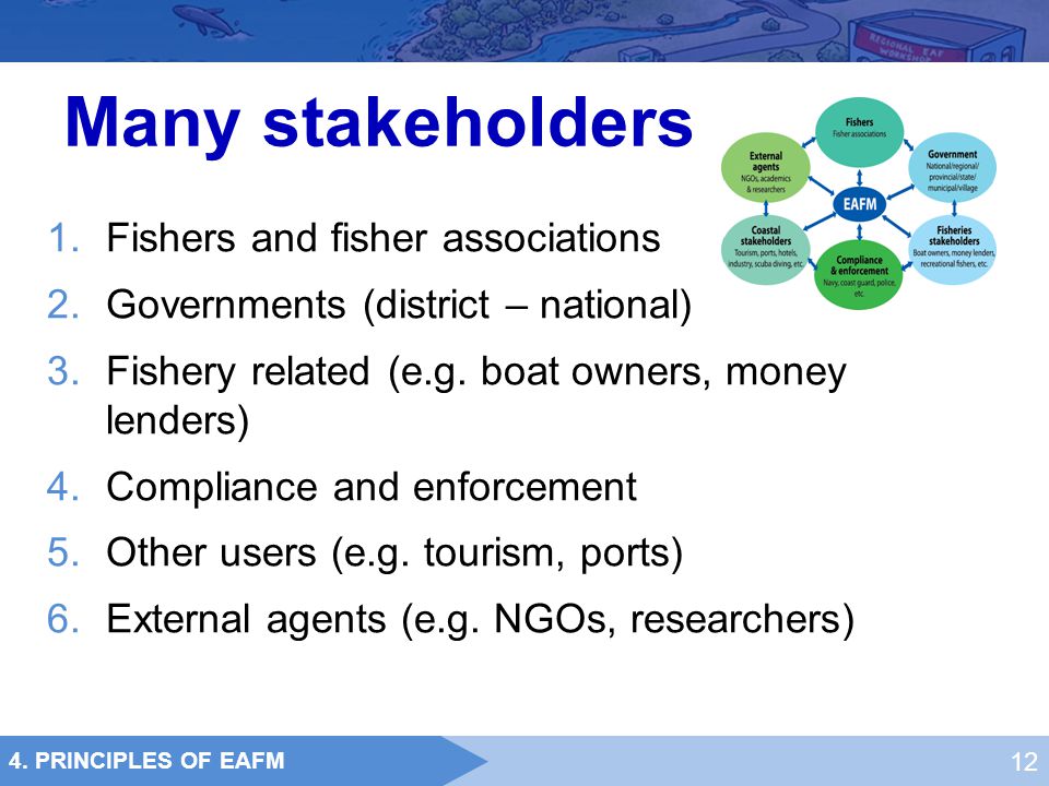 Many stakeholders Fishers and fisher associations