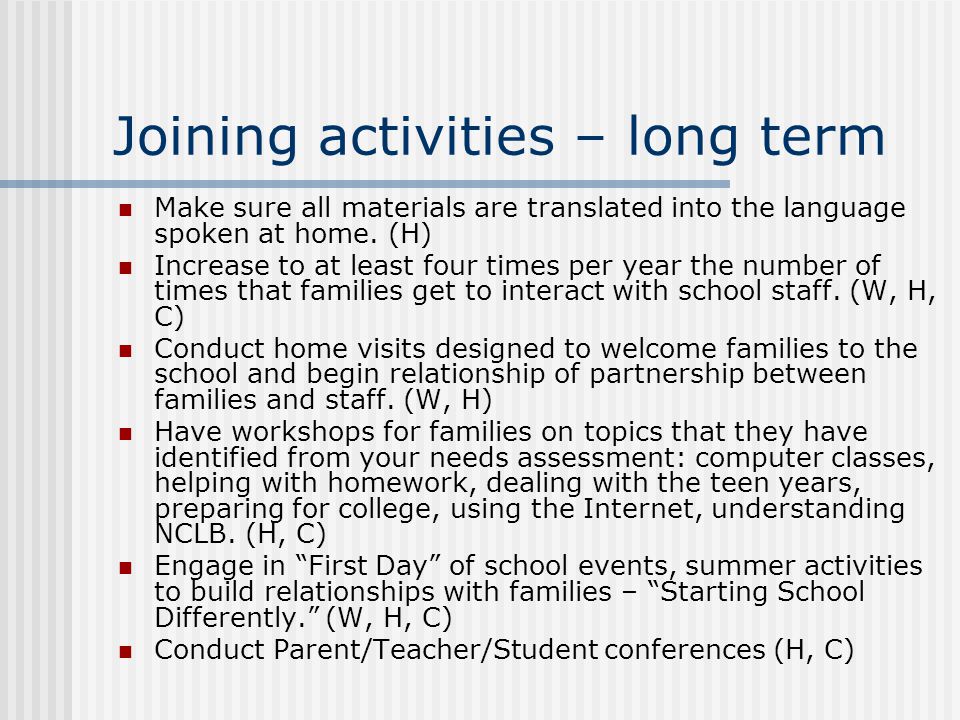 Joining activities – long term