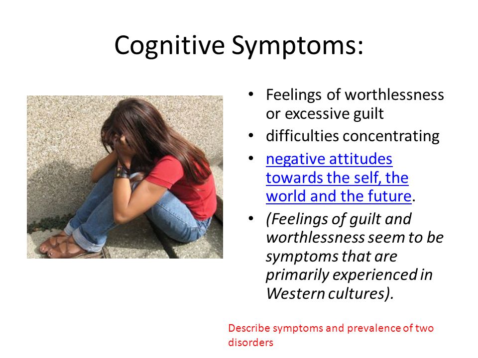 Cognitive Symptoms: Feelings of worthlessness or excessive guilt