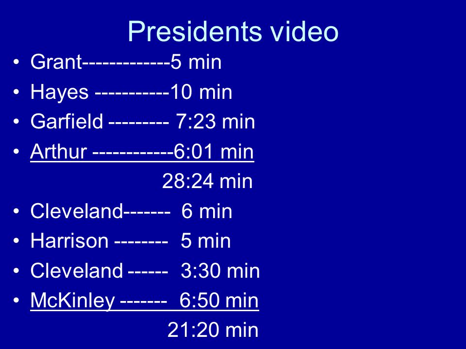Presidents video Grant min Hayes min