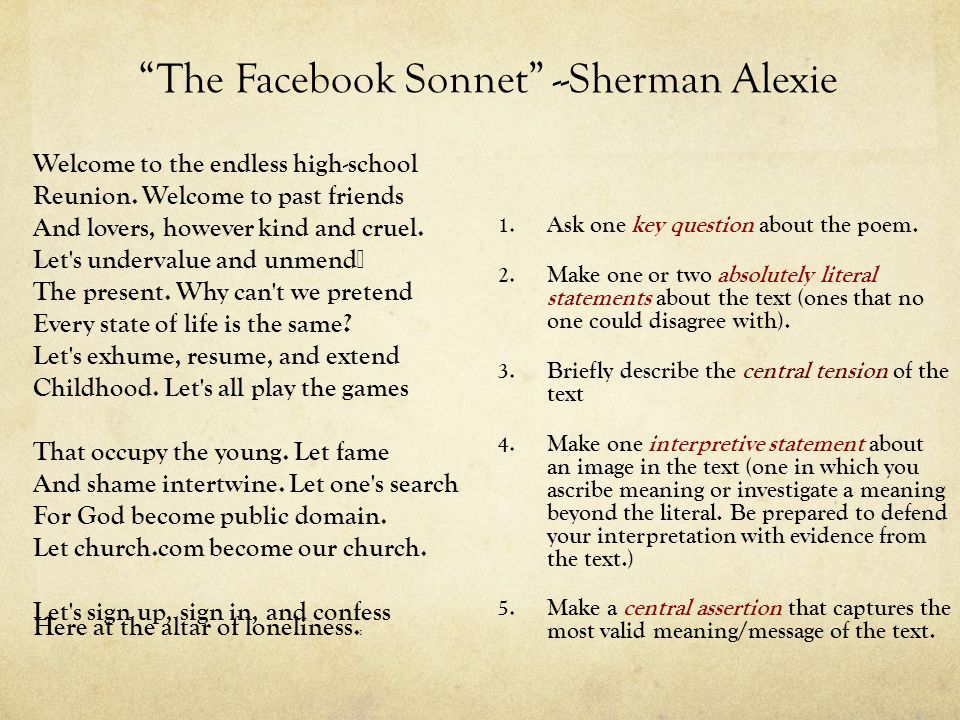 The Facebook Sonnet --Sherman Alexie
