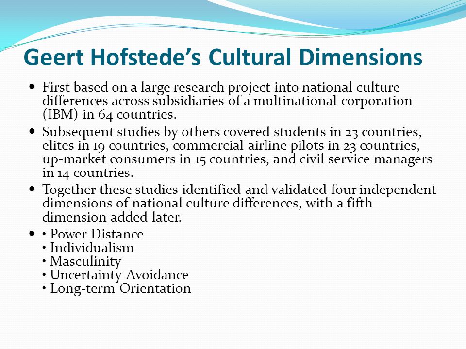 hofstedes 5 cultural dimensions