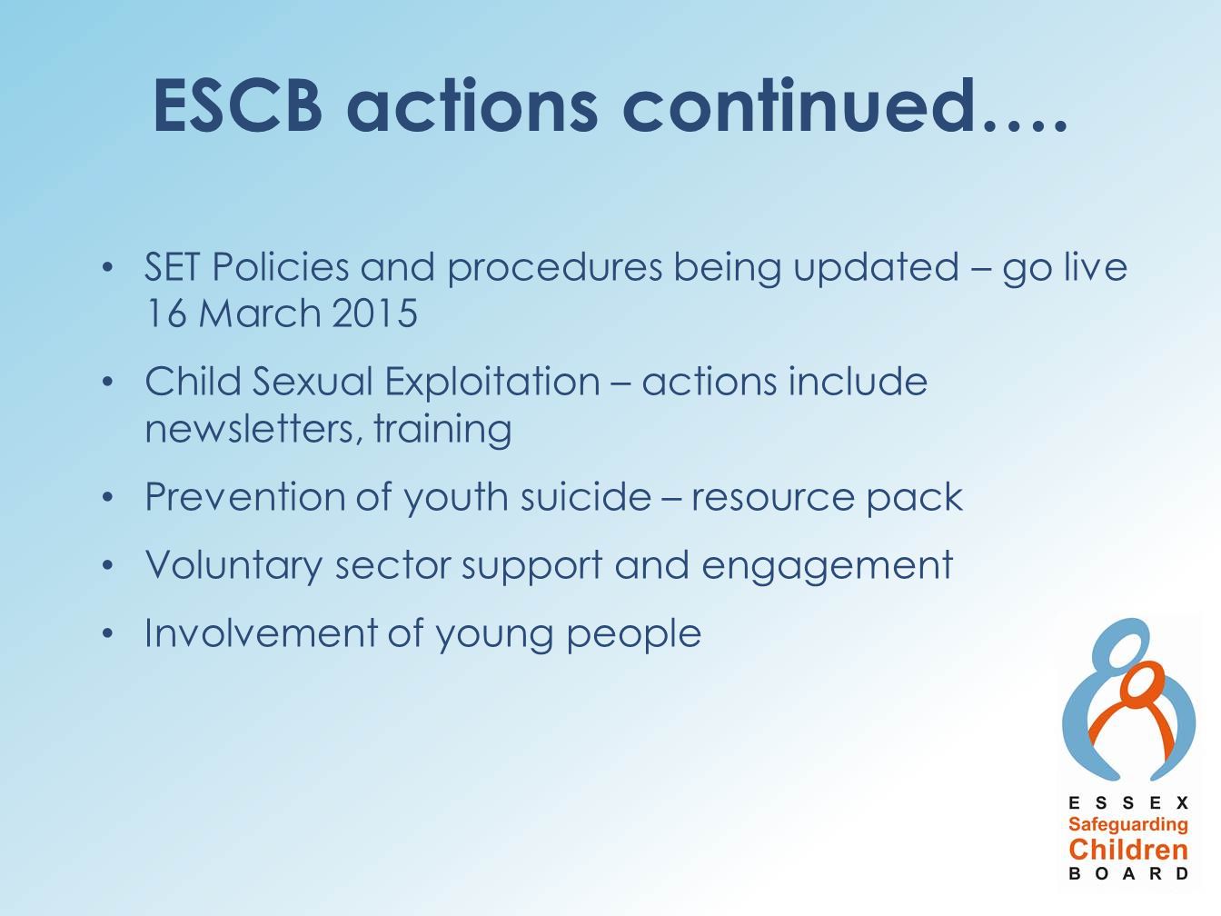 ESCB actions continued….