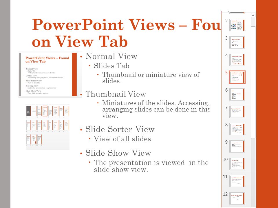 PowerPoint Views – Found on View Tab