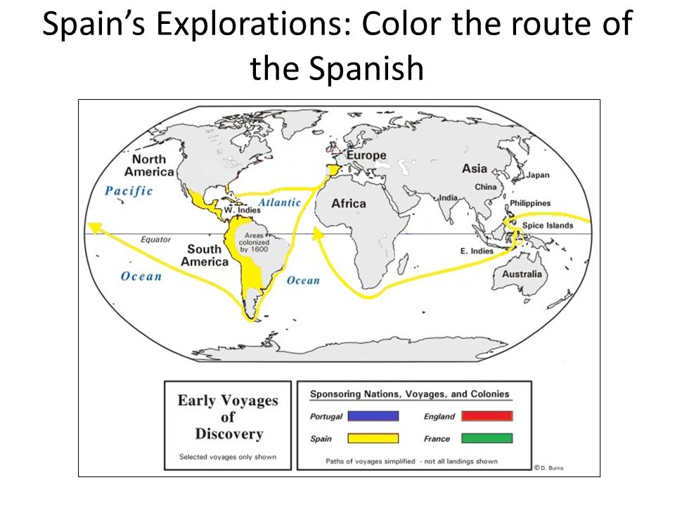 Spain’s Explorations: Color the route of the Spanish