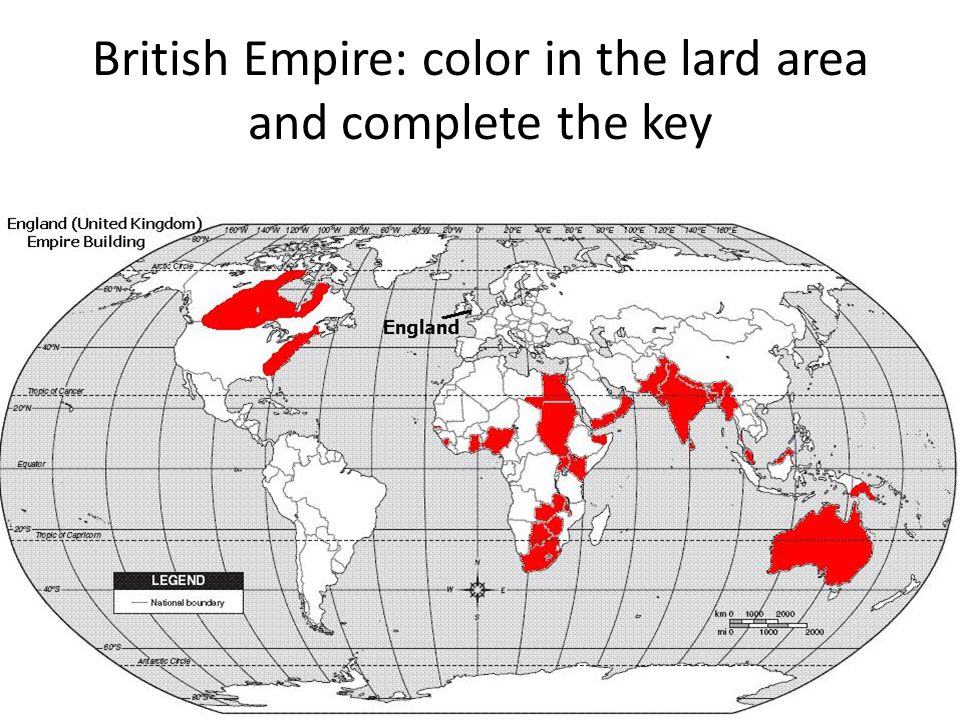 British Empire: color in the lard area and complete the key