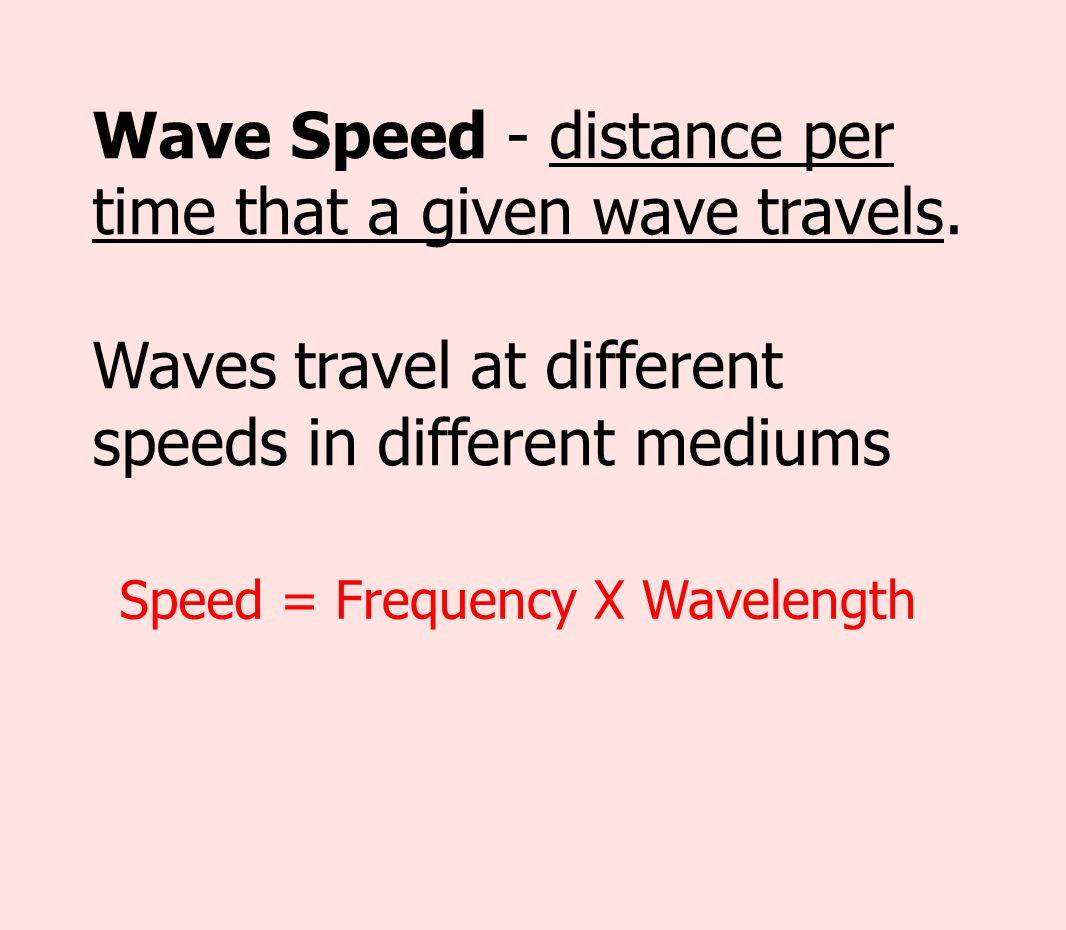 Wave Speed - distance per time that a given wave travels.