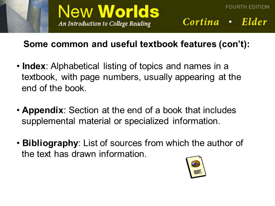 Some common and useful textbook features (con’t):