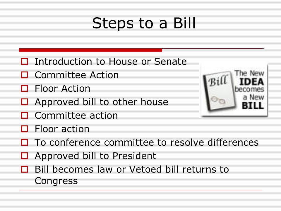 Steps to a Bill Introduction to House or Senate Committee Action