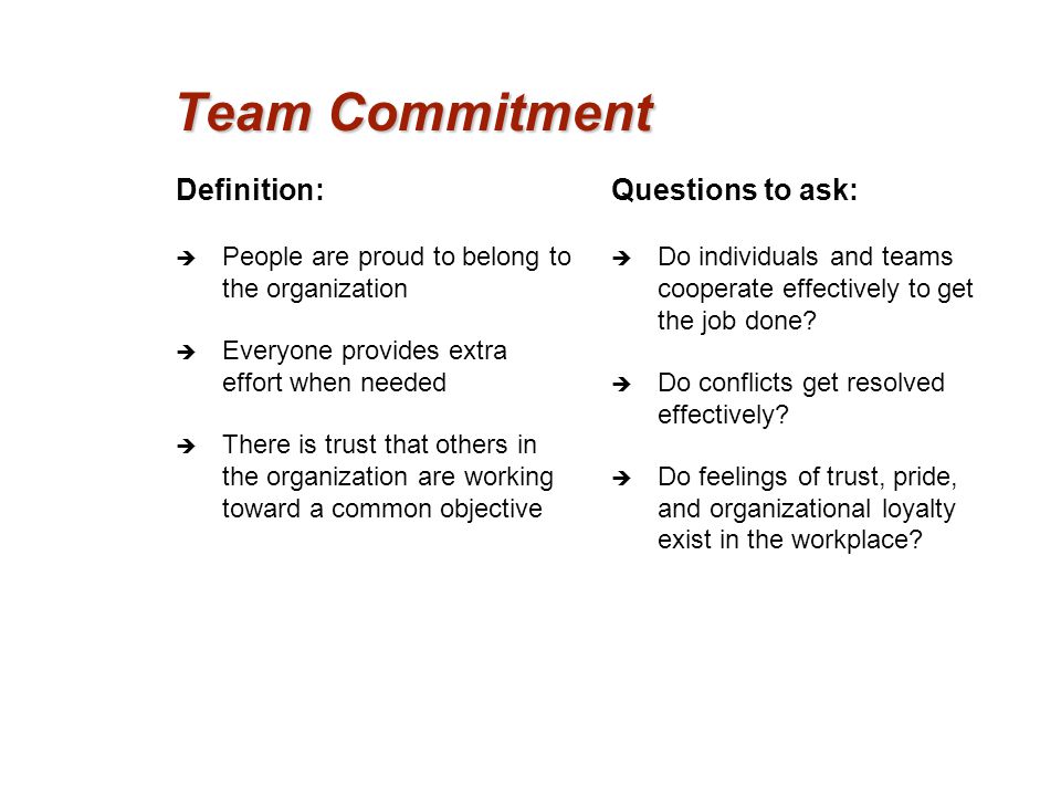 Team Commitment Definition: Questions to ask: