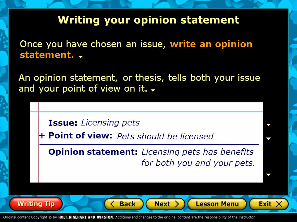 Writing your opinion statement