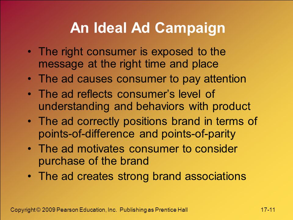 An Ideal Ad Campaign The right consumer is exposed to the message at the right time and place. The ad causes consumer to pay attention.