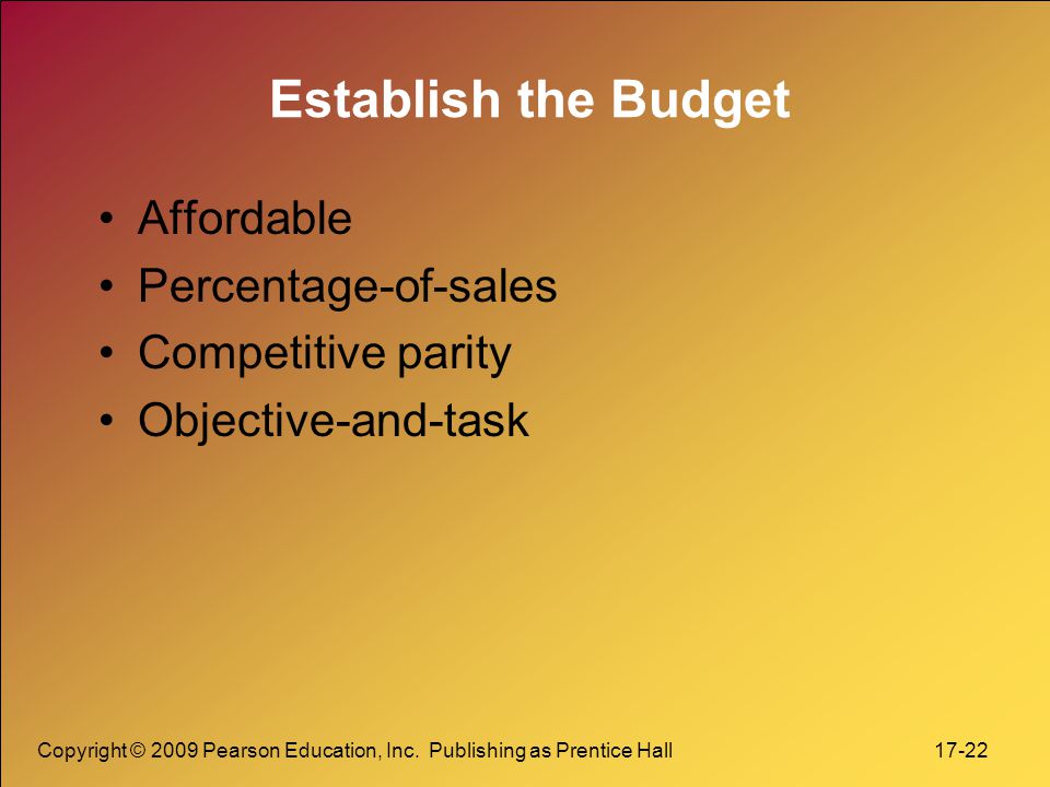 Establish the Budget Affordable Percentage-of-sales Competitive parity