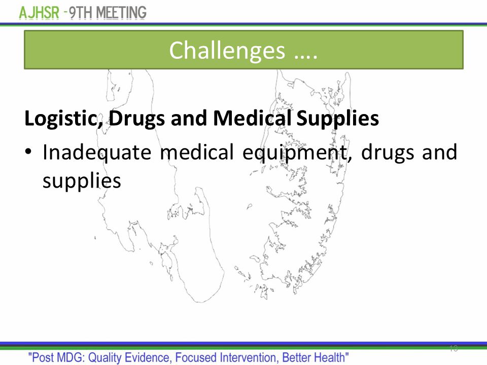 Challenges …. Logistic, Drugs and Medical Supplies
