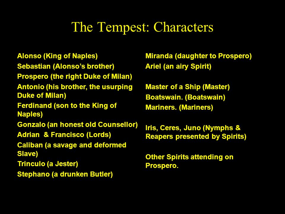 The Tempest Character Chart