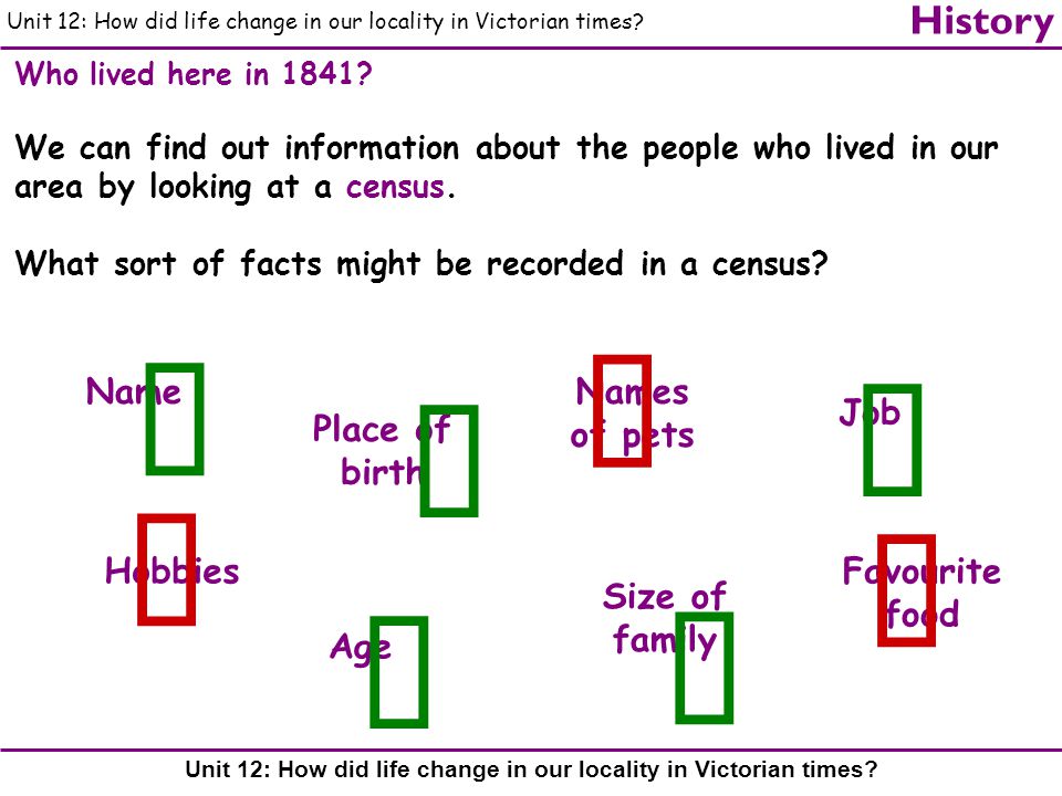 Unit 12: How did life change in our locality in Victorian times