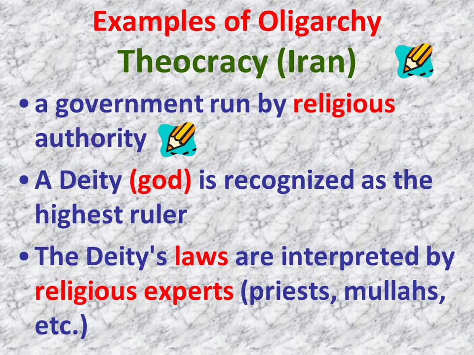 Examples of Oligarchy Theocracy (Iran)