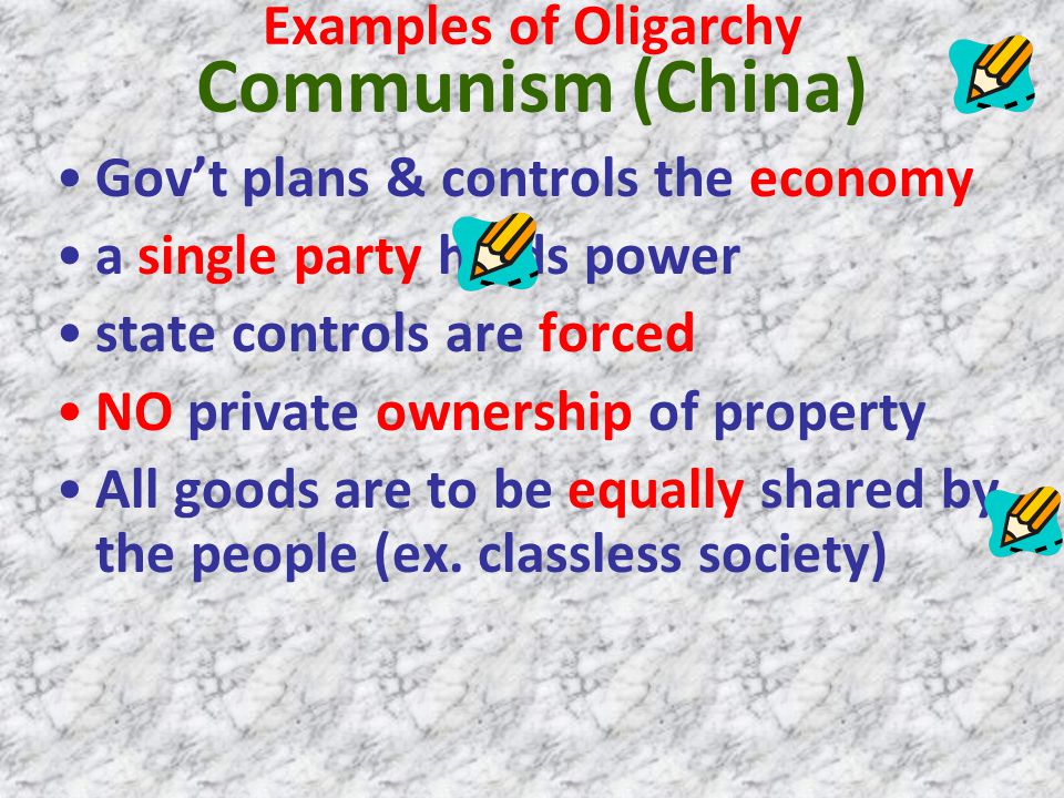 Examples of Oligarchy Communism (China)