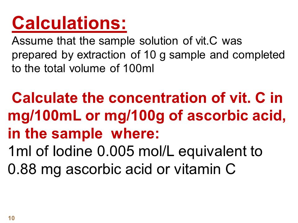 Determination of Vitamin C Concentration by Titration - ppt video online  download