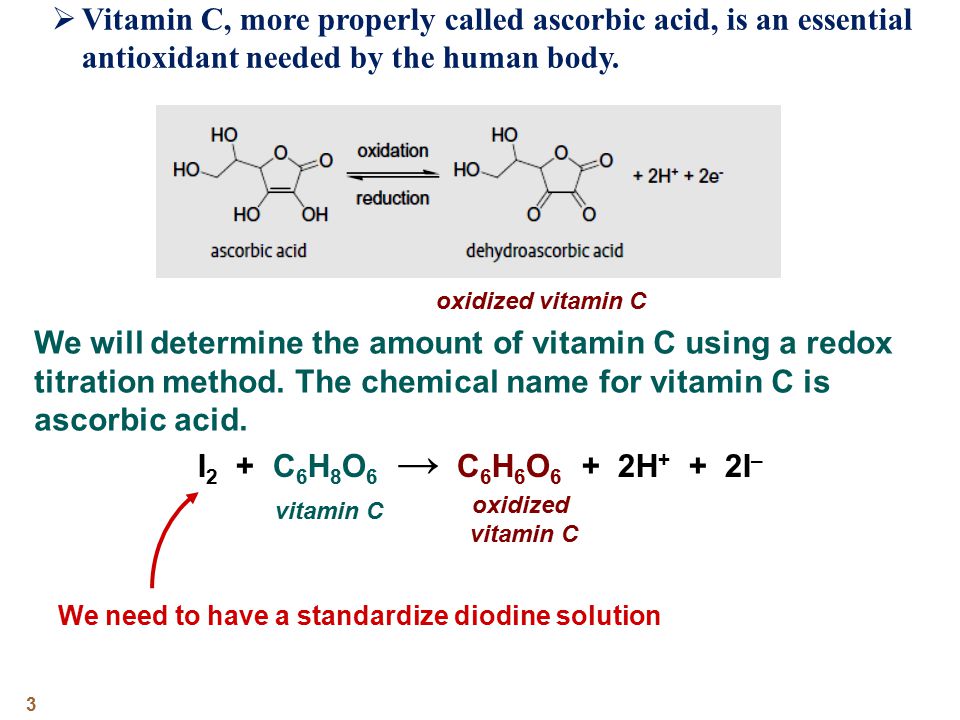 Determination of Vitamin C Concentration by Titration - ppt video online  download