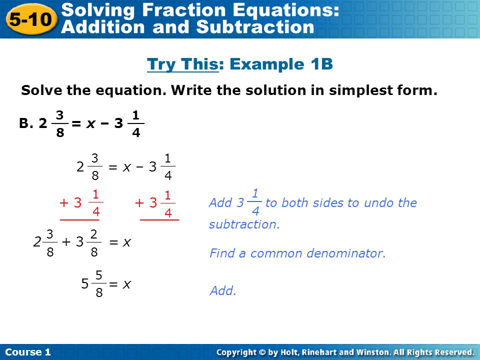 Solving Fraction Equations: Addition And Subtraction - Ppt Download