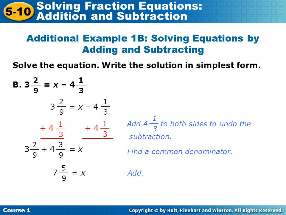 Solving Fraction Equations: Addition And Subtraction - Ppt Download