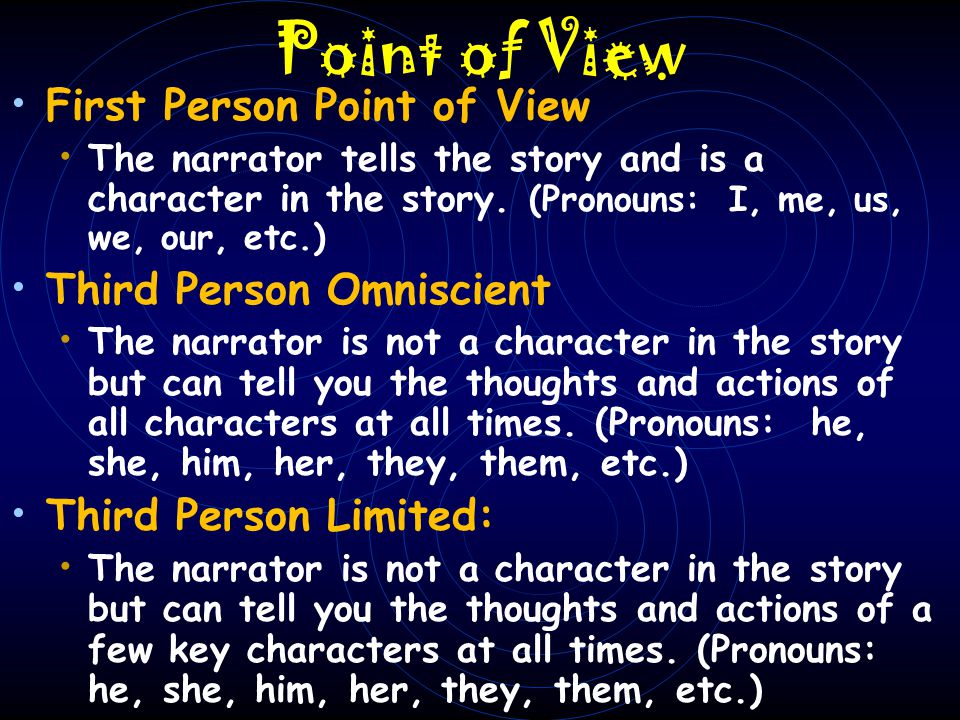 Point of View First Person Point of View Third Person Omniscient