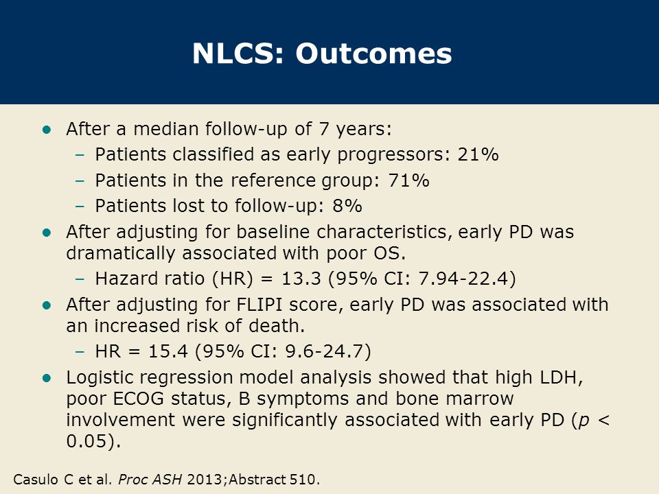 NLCS: Outcomes After a median follow-up of 7 years: