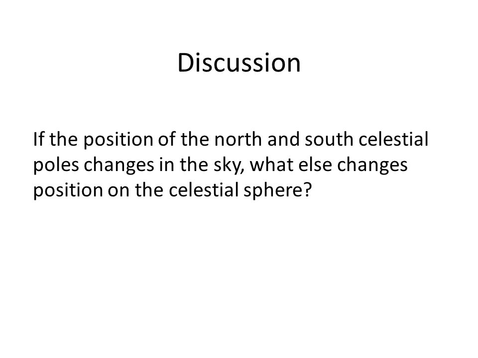 Discussion If the position of the north and south celestial poles changes in the sky, what else changes position on the celestial sphere