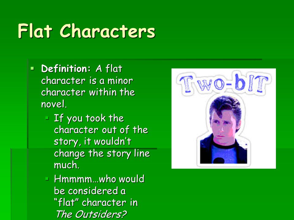 Flat Characters Definition: A flat character is a minor character within the novel.