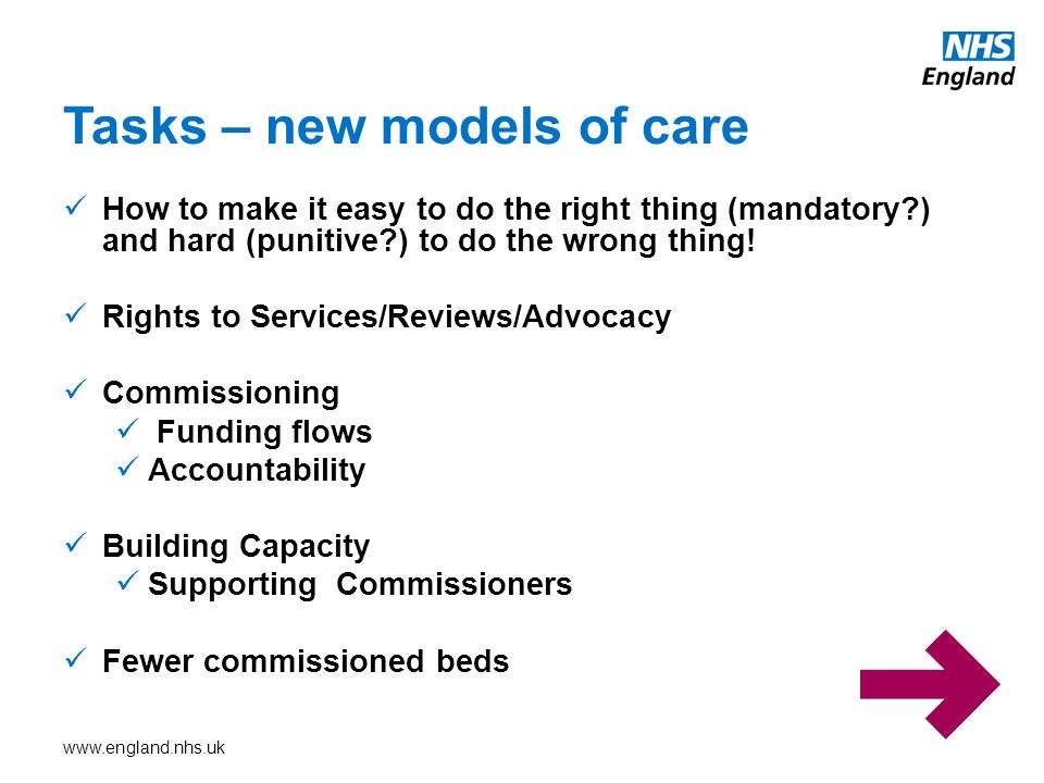 Tasks – new models of care