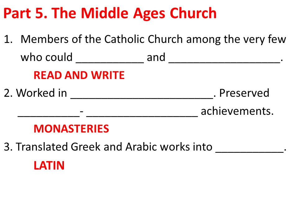Part 5. The Middle Ages Church