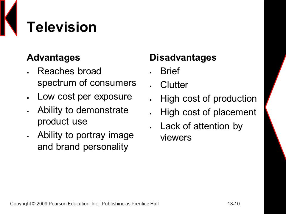 Television Advantages Reaches broad spectrum of consumers