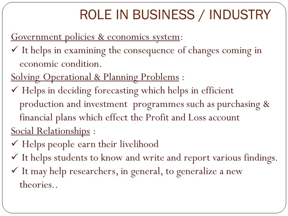 ROLE IN BUSINESS / INDUSTRY