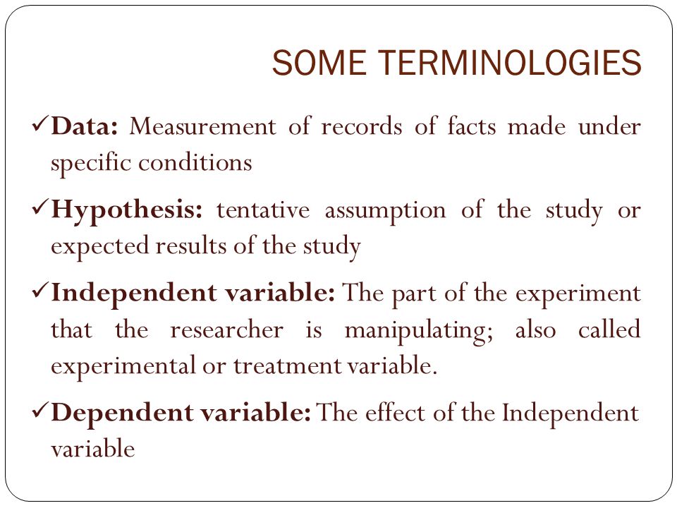 SOME TERMINOLOGIES Data: Measurement of records of facts made under specific conditions.