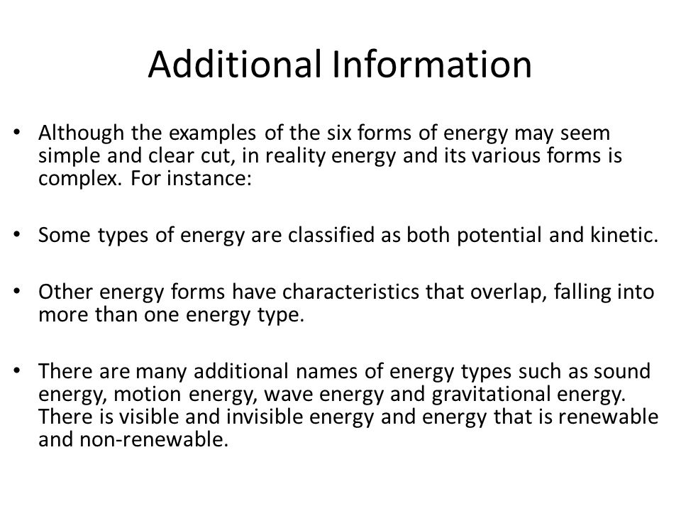 six forms of energy and examples