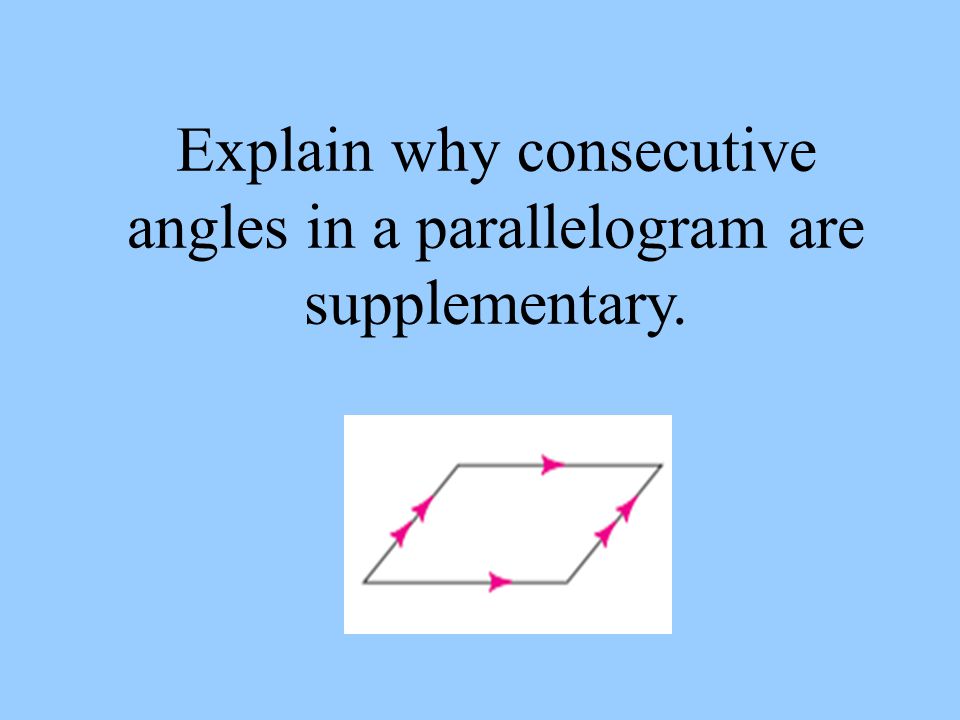 Explain why consecutive angles in a parallelogram are supplementary.