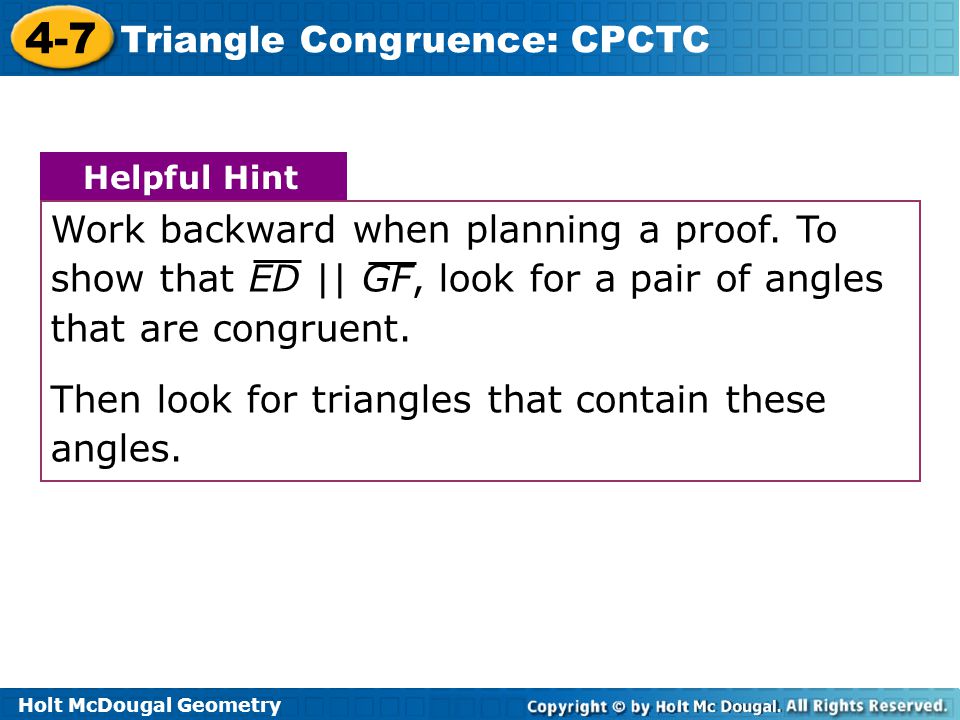Then look for triangles that contain these angles.
