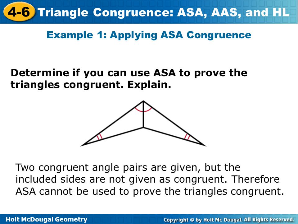 Example 1: Applying ASA Congruence