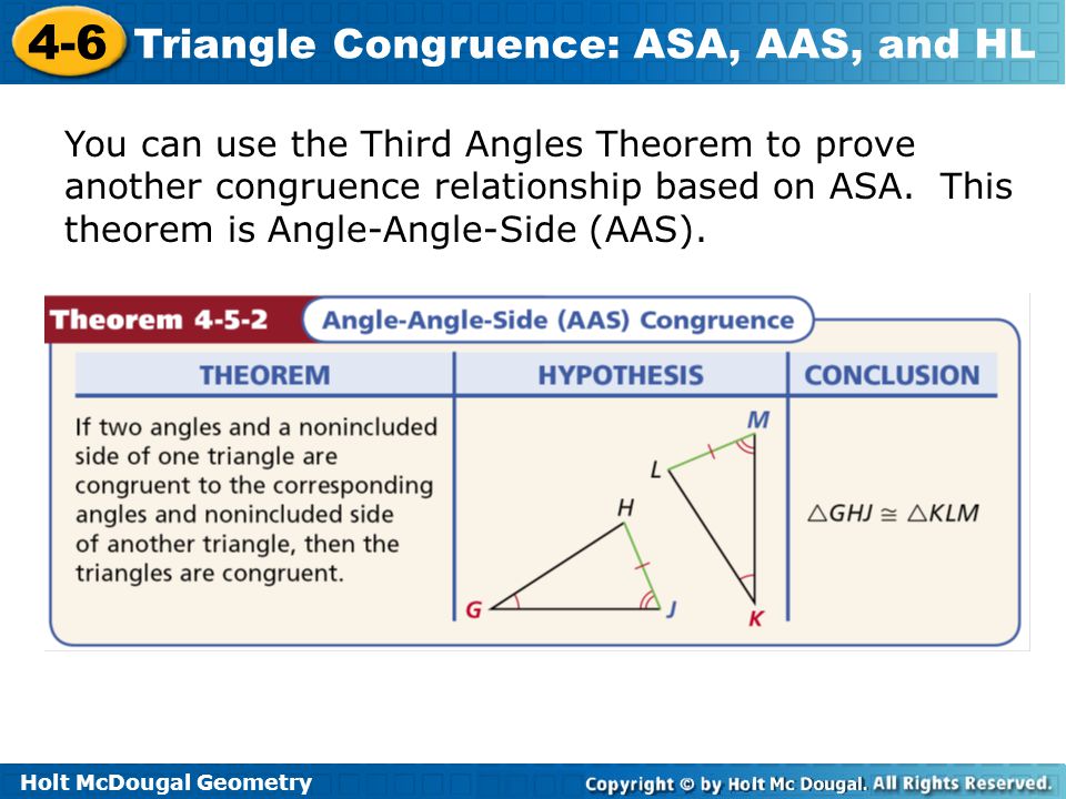 You can use the Third Angles Theorem to prove another congruence relationship based on ASA.