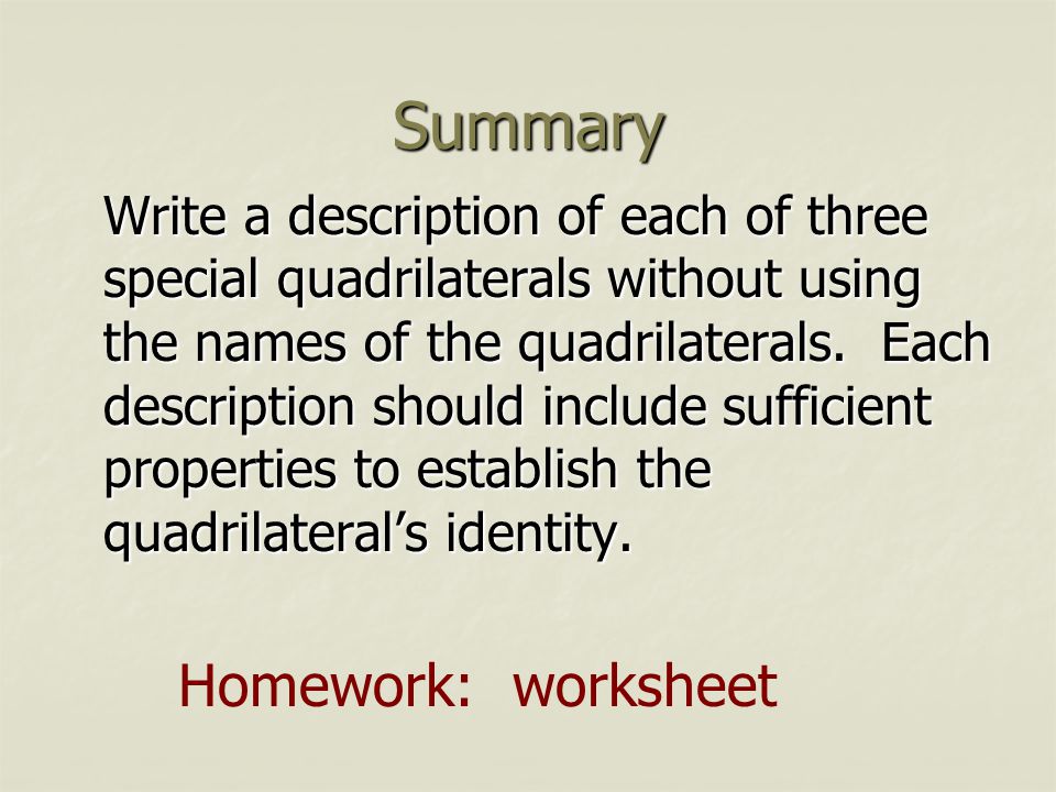 Summary Homework: worksheet