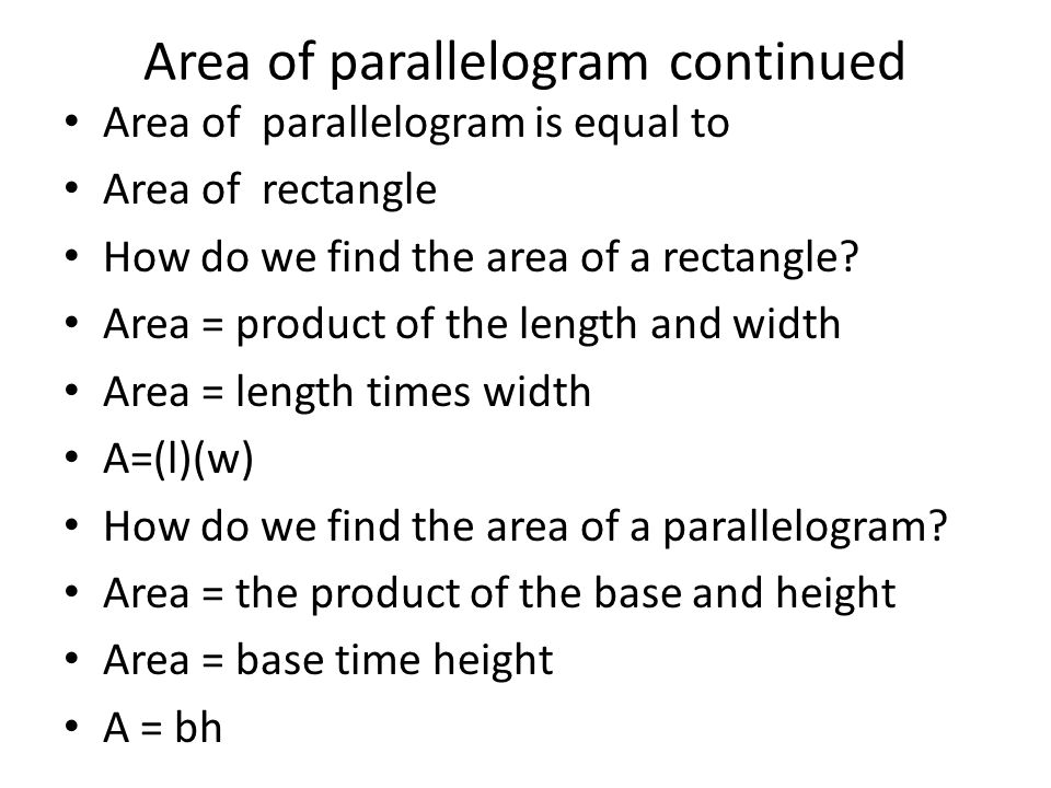 Area of parallelogram continued